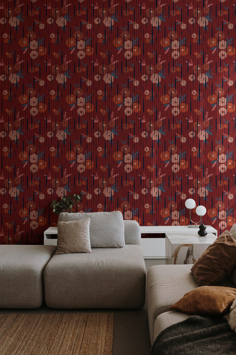 PL5004-1 Broken Poppies Red Playful Layers Wallpaper by Tres Tintas