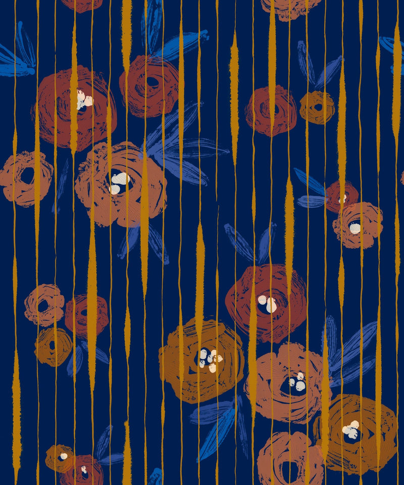 PL5004-2 Broken Poppies Blue Playful Layers Wallpaper by Tres Tintas