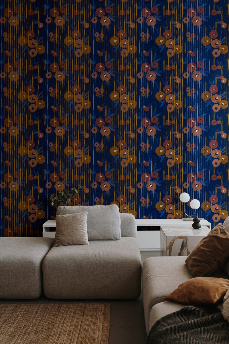 PL5004-2 Broken Poppies Blue Playful Layers Wallpaper by Tres Tintas