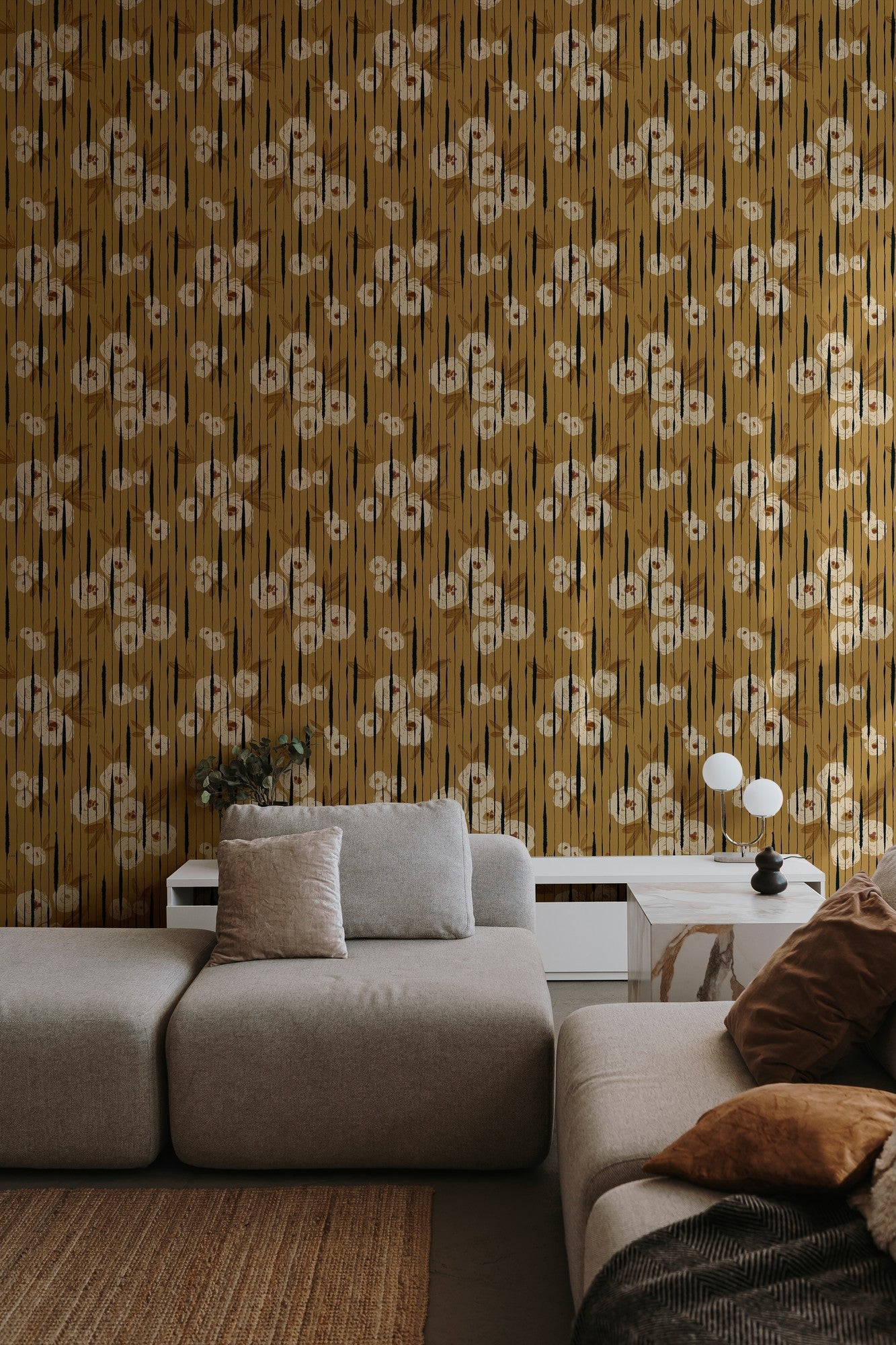 PL5004-3 Broken Poppies Ocher Playful Layers Wallpaper by Tres Tintas