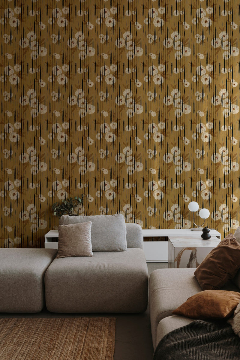PL5004-3 Broken Poppies Ocher Playful Layers Wallpaper by Tres Tintas