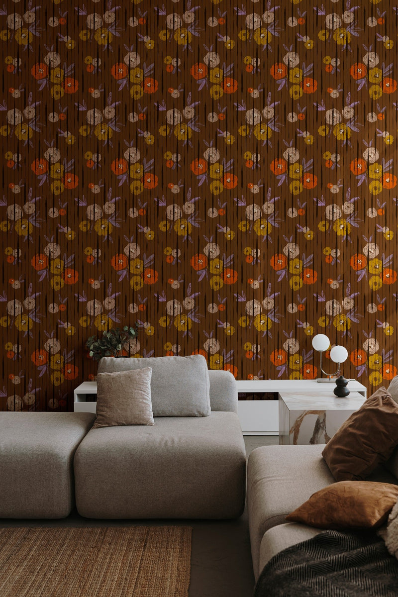 PL5004-4 Broken Poppies Tobacco Playful Layers Wallpaper by Tres Tintas