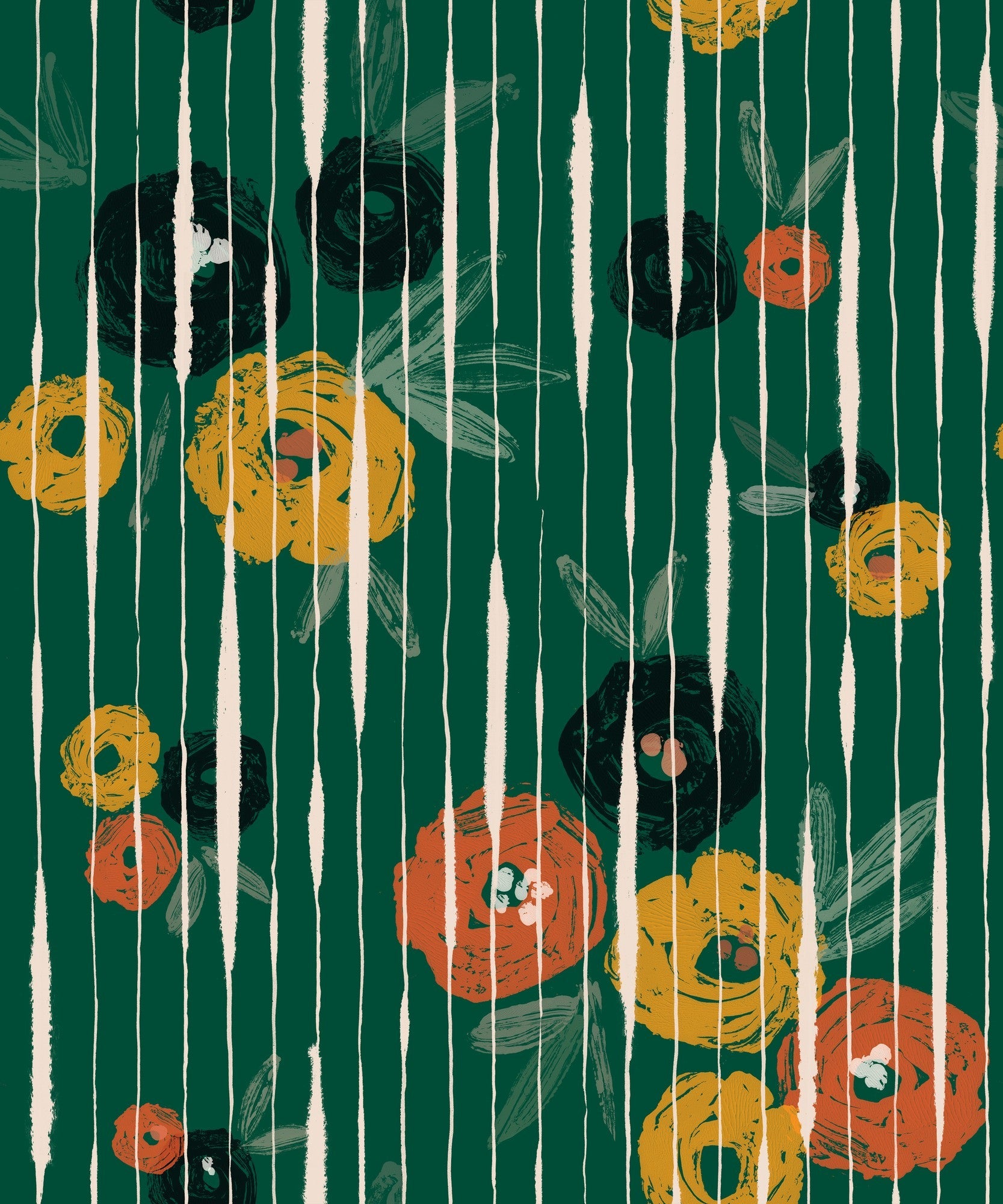 PL5004-5 Broken Poppies Green Playful Layers Wallpaper by Tres Tintas