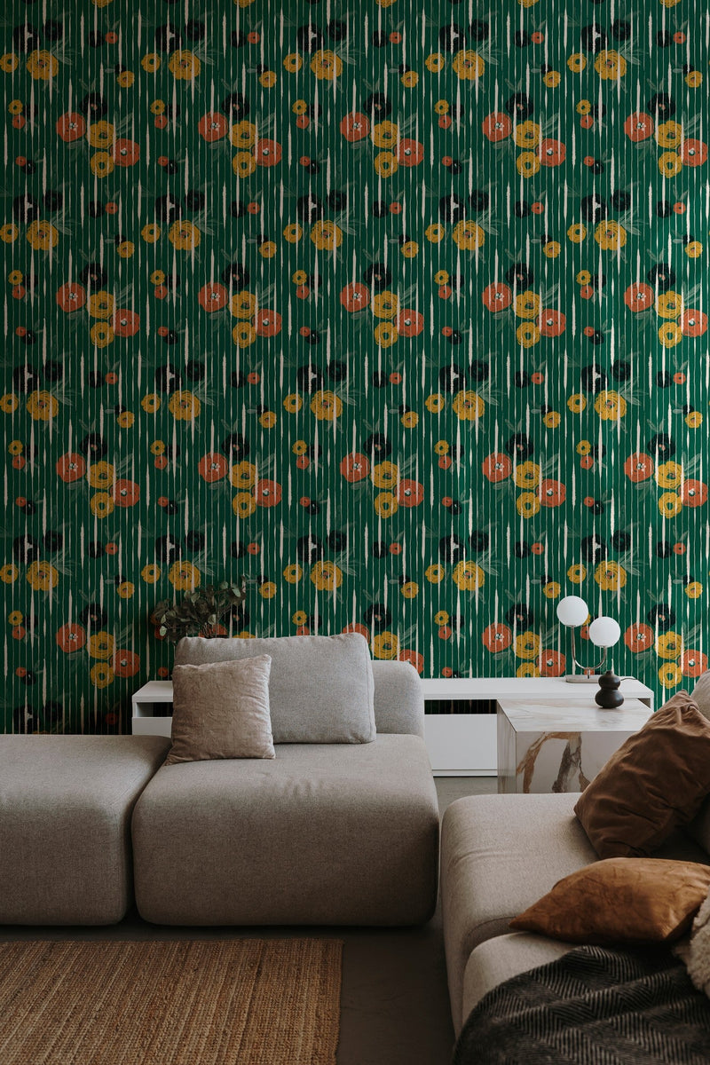 PL5004-5 Broken Poppies Green Playful Layers Wallpaper by Tres Tintas