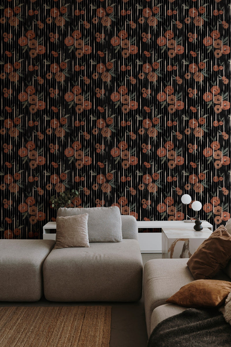 PL5004-6 Broken Poppies Black Playful Layers Wallpaper by Tres Tintas