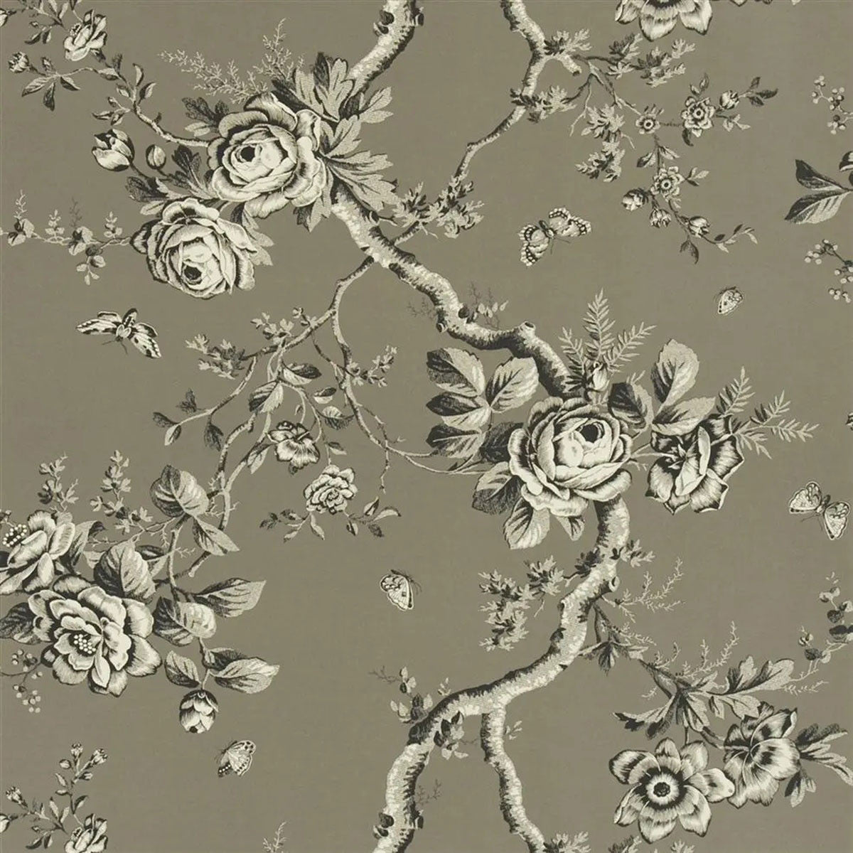 PRL027/04 Ashfield Floral Signature Papers IV Gunmetal Wallpaper by Ralph Lauren