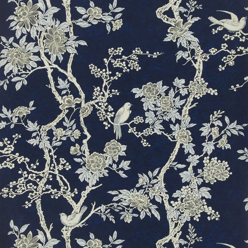 PRL048/04 Marlowe Floral Signature Century Club Prussian Blue Wallpaper by Ralph Lauren