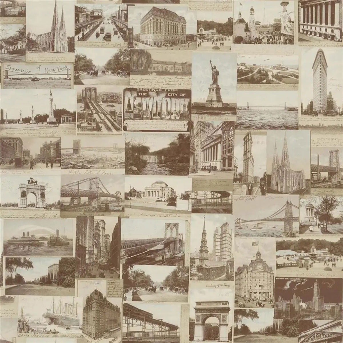 PRL5000/02 New York Postcard Signature Loft Sepia Wallpaper by Ralph Lauren