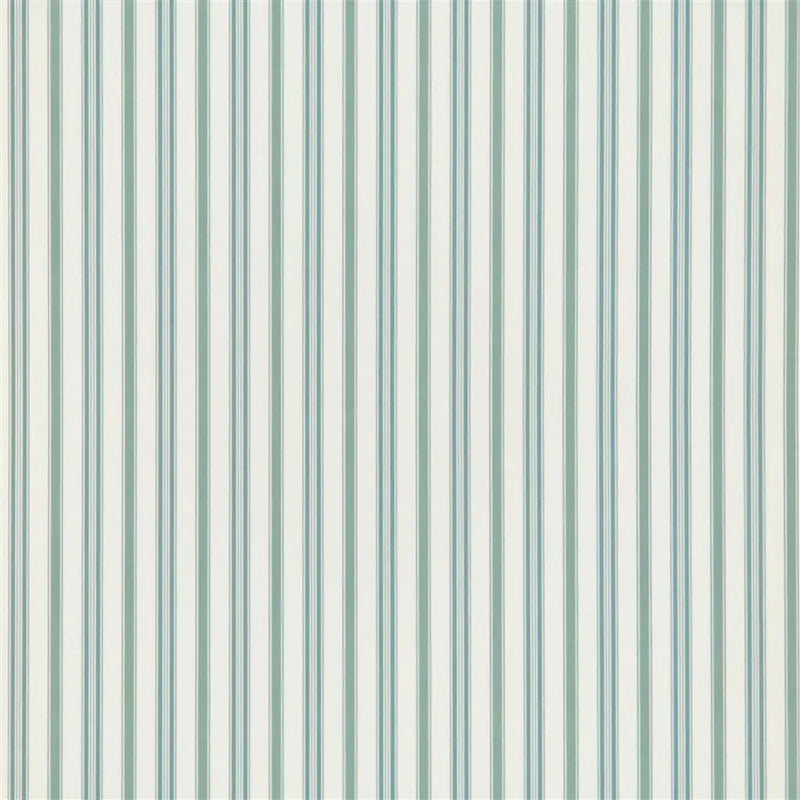 PRL709/08 Basil Stripe Signature Florals Teal Blue Wallpaper by Ralph Lauren