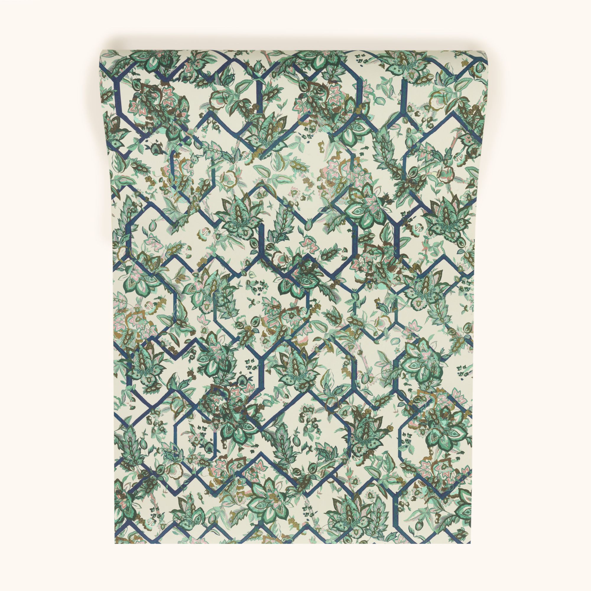 Creeping Trellis Ice Emerald Rose Wallpaper by Parker & Jules