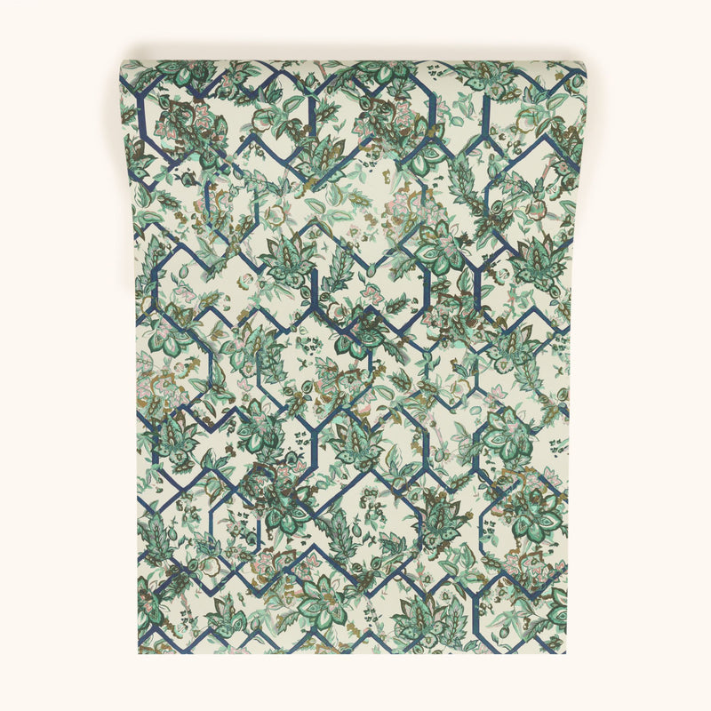 Creeping Trellis Ice Emerald Rose Wallpaper by Parker & Jules