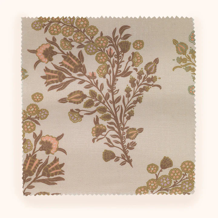 Coromandel Flower Coral Moss Fabric by Parker & Jules