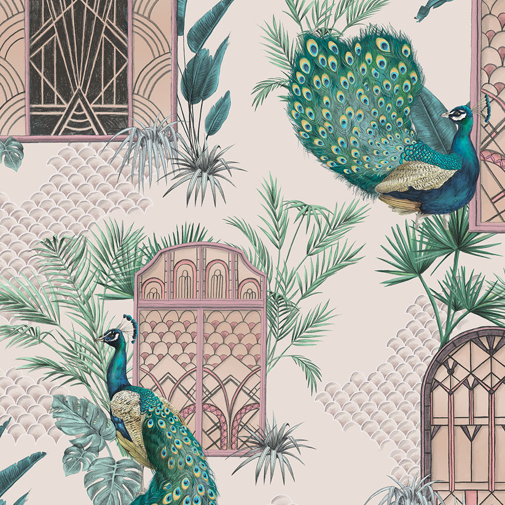 BMHD002/06B Peacock Manor Heart Deco Rose Wallpaper by Brand McKenzie