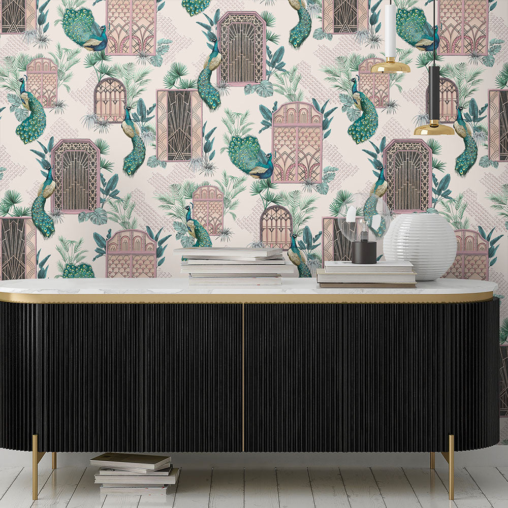 BMHD002/06B Peacock Manor Heart Deco Rose Wallpaper by Brand McKenzie