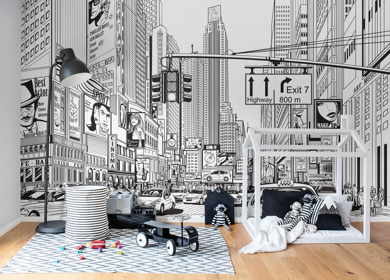 R10621 Cartoon City Panorama Mural by Rebel Walls