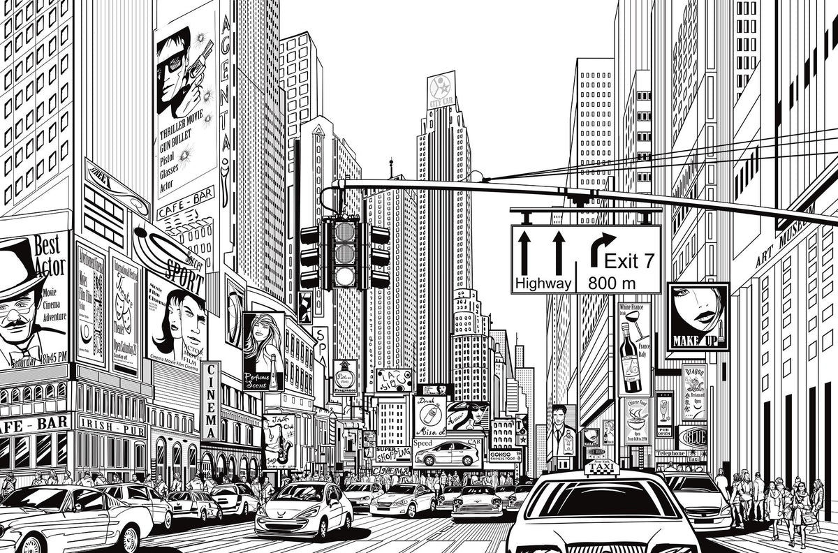 R10621 Cartoon City Panorama Mural by Rebel Walls