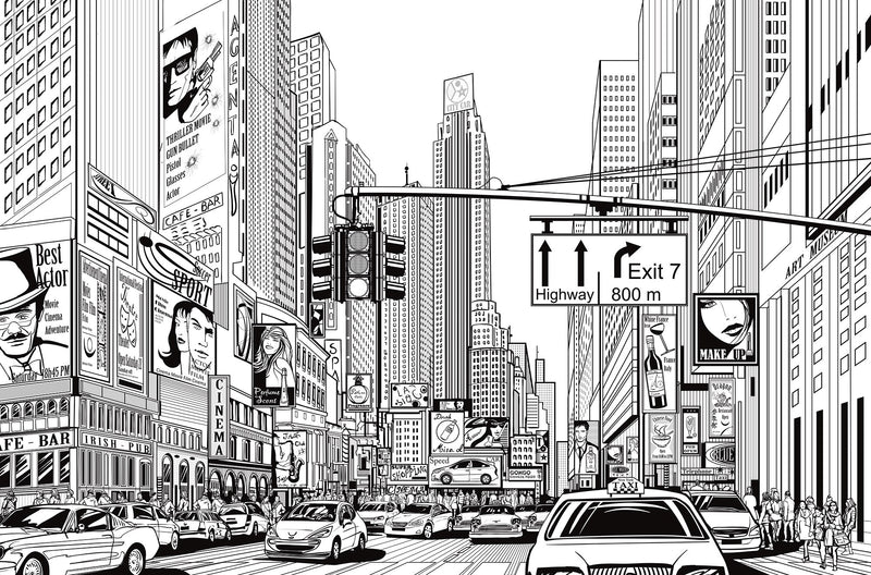 R10621 Cartoon City Panorama Mural by Rebel Walls