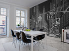 R10622 Cartoon City Black Panorama Mural by Rebel Walls