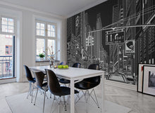 R10622 Cartoon City Black Panorama Mural by Rebel Walls