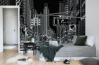 R10622 Cartoon City Black Panorama Mural by Rebel Walls