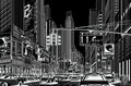 Cartoon City Black Panorama Mural by Rebel Walls