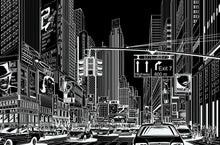 R10622 Cartoon City Black Panorama Mural by Rebel Walls