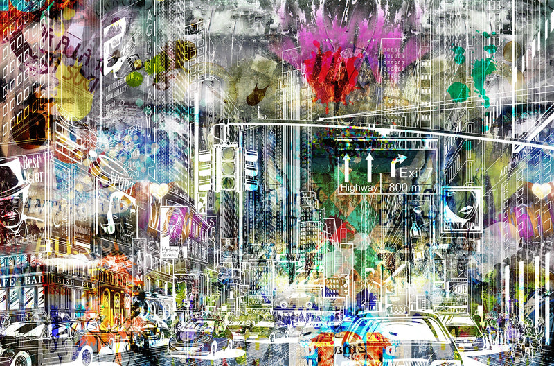 R10623 Cartoon City Graffiti Panorama Mural by Rebel Walls