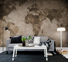 R10772 World Map Brown Panorama Mural by Rebel Walls