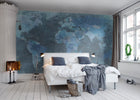 R10773 World Map Blue Panorama Mural by Rebel Walls