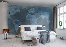 R10773 World Map Blue Panorama Mural by Rebel Walls