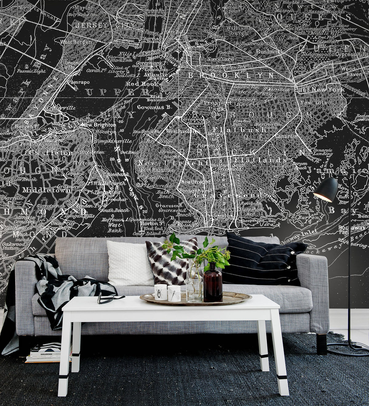 R10903 Map of NY Panorama Mural by Rebel Walls