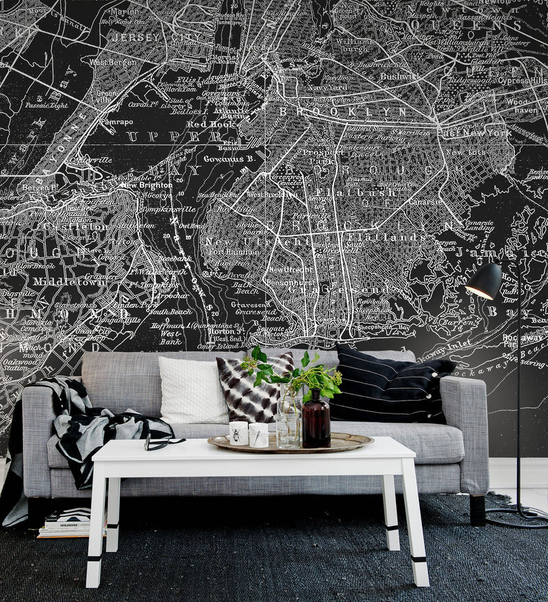 R10903 Map of NY Panorama Mural by Rebel Walls