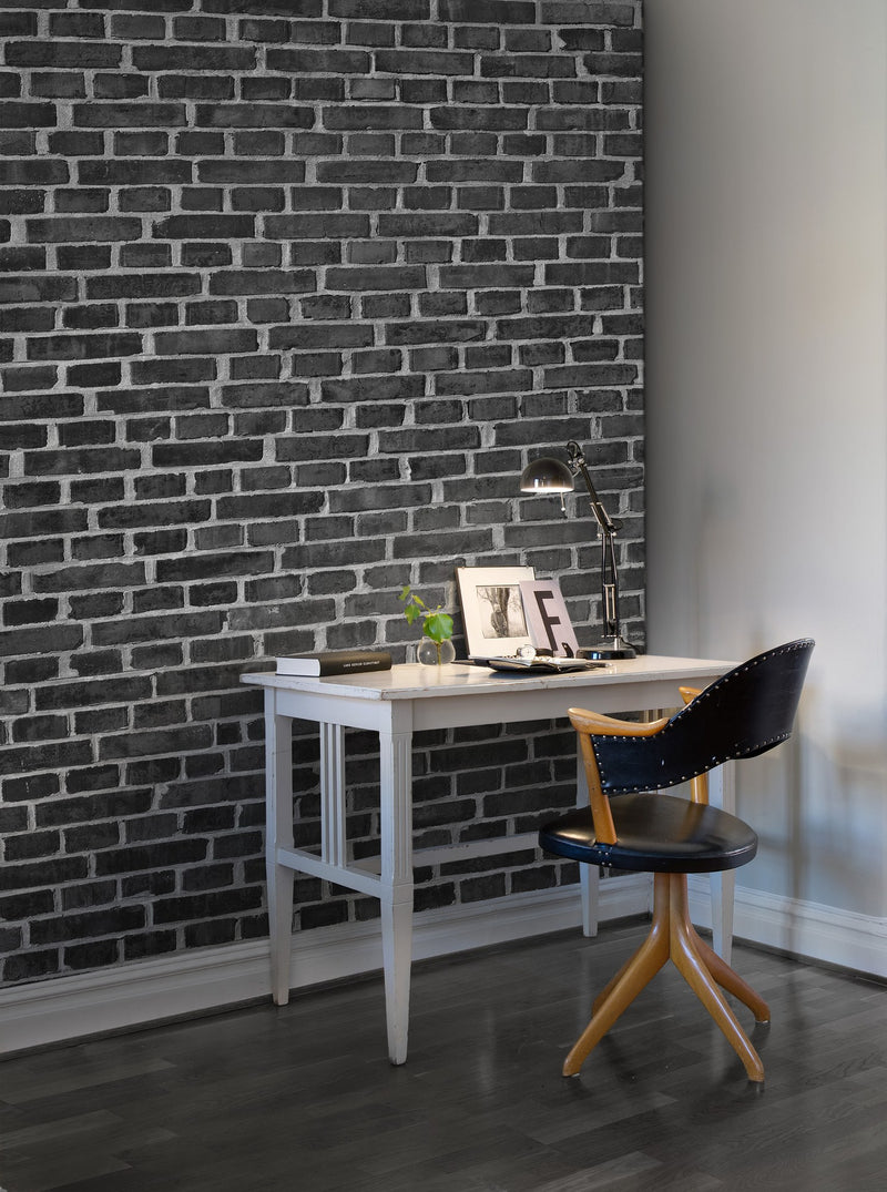 R10962 Brick Wall Black Panorama Mural by Rebel Walls
