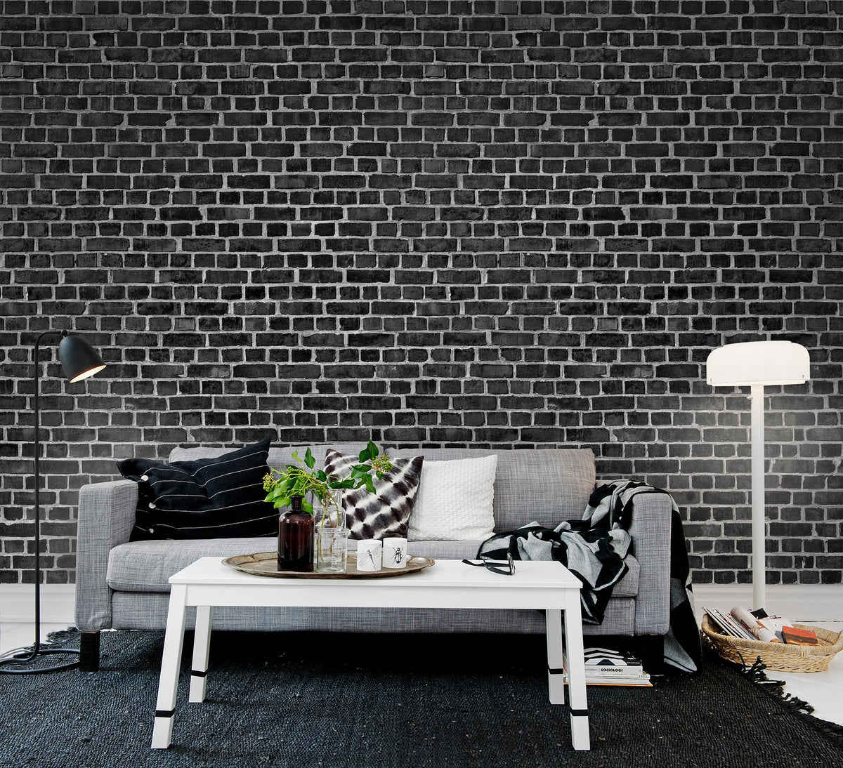 R10962 Brick Wall Black Panorama Mural by Rebel Walls