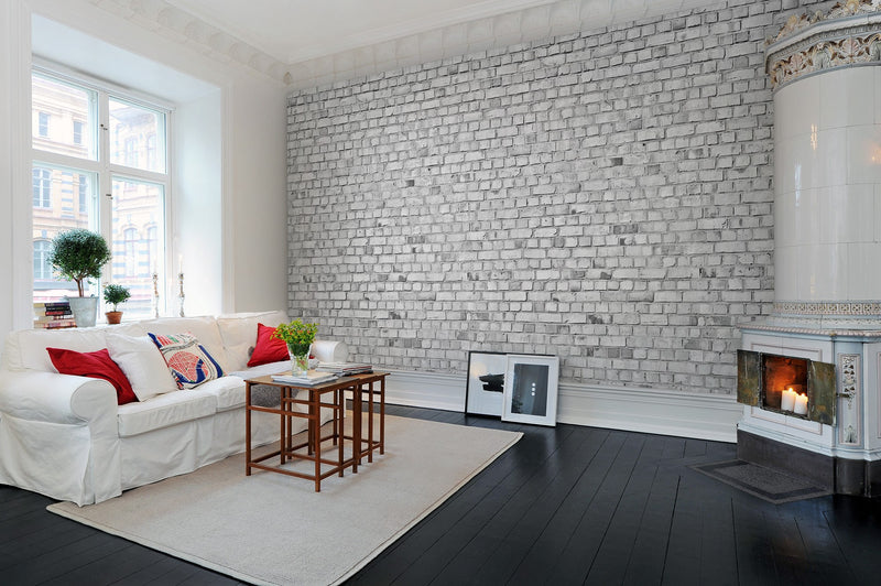 R10963 Brick Wall White Panorama Mural by Rebel Walls