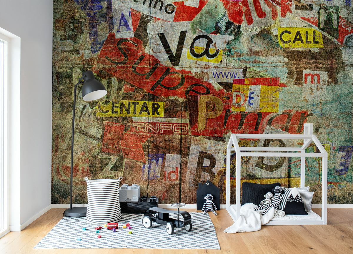 R11201 Newspaper Clippings Panorama Mural by Rebel Walls