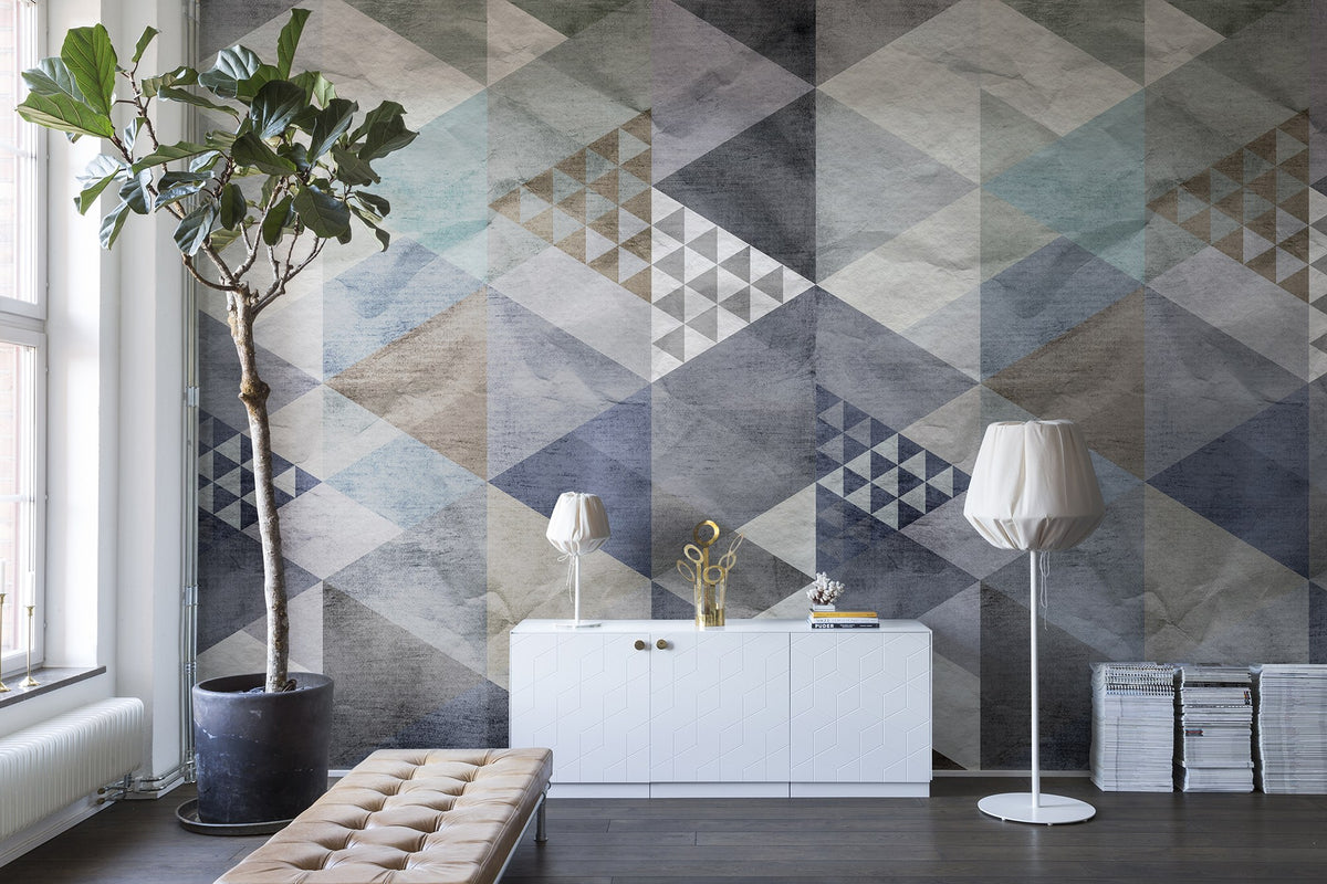R12521 Quadrangle Blue Panorama Mural by Rebel Walls