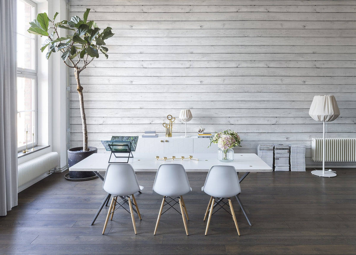 R12582 Horizontal Boards White Panorama Mural by Rebel Walls
