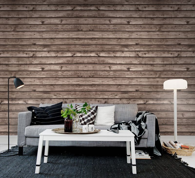 R12583 Horizontal Boards Brown Panorama Mural by Rebel Walls