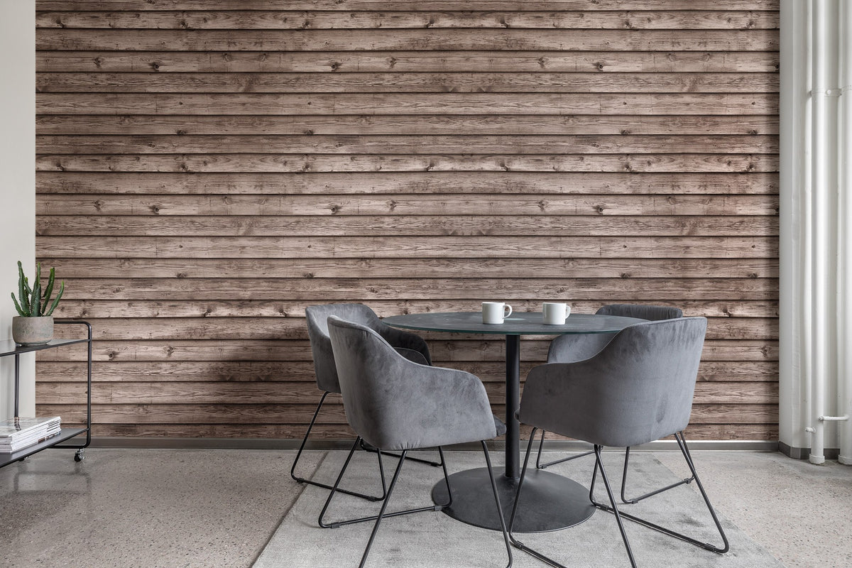 R12583 Horizontal Boards Brown Panorama Mural by Rebel Walls