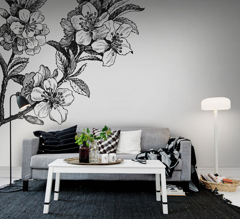 R12652 Springtime Black&white Panorama Mural by Rebel Walls