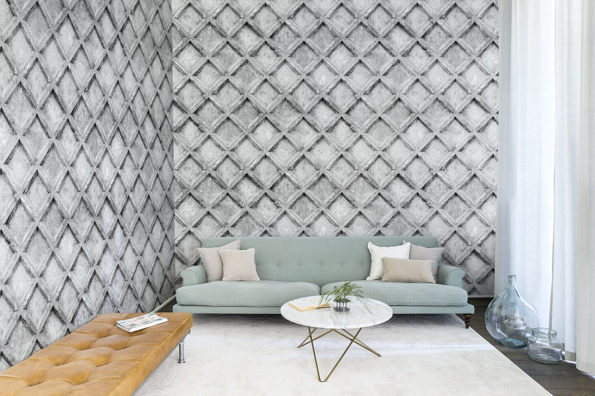 R12782 Concrete Trellis Gray Frontage Mural by Rebel Walls