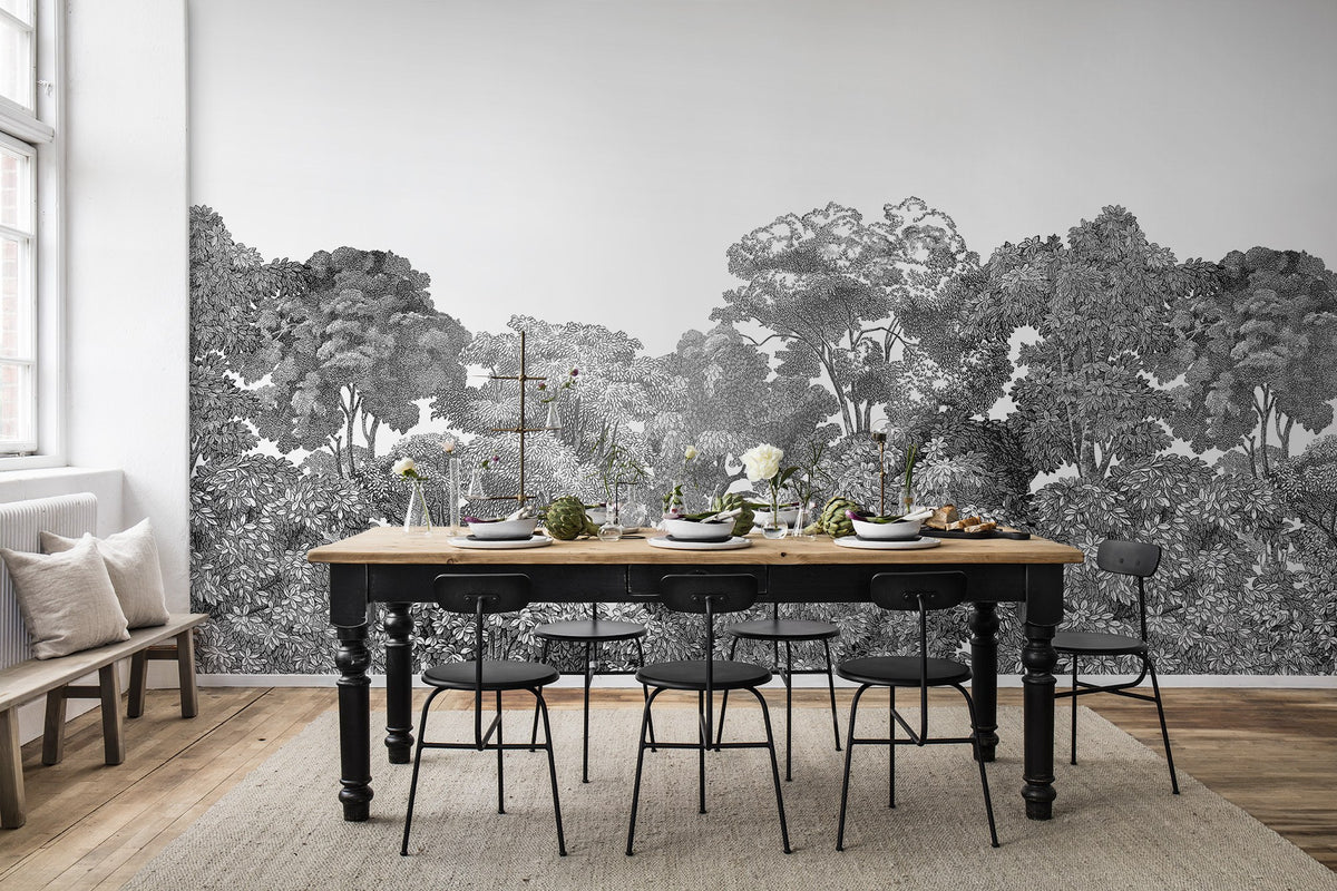 R13053 Bellewood Black Toile Greenhouse Mural by Rebel Walls