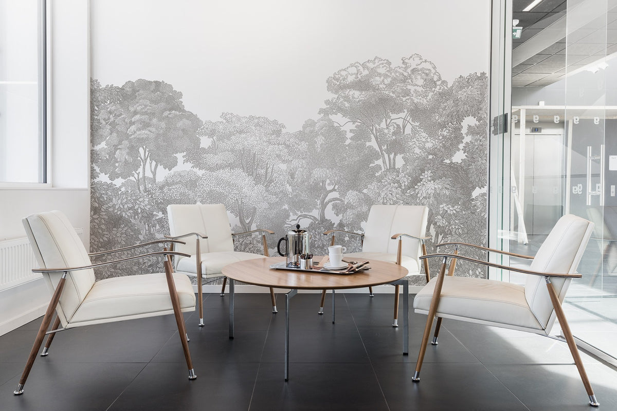 R13054 Bellewood Gray Toile Greenhouse Mural by Rebel Walls