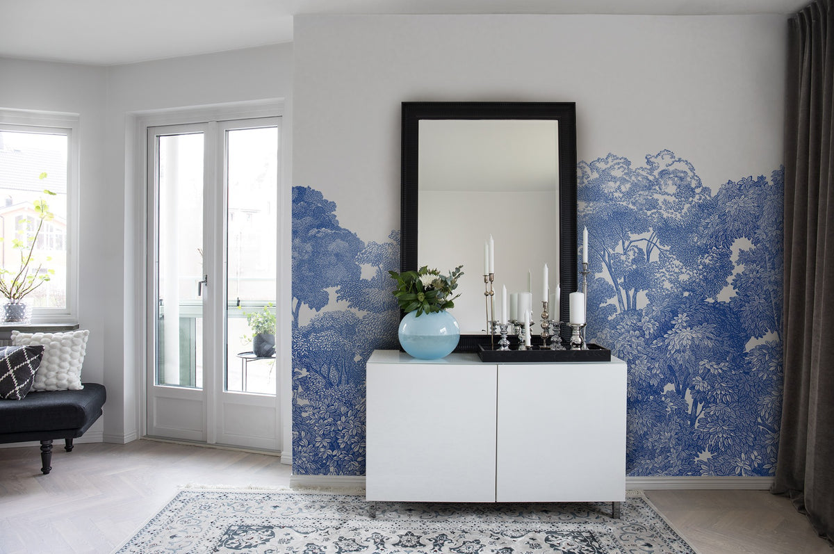 R13055 Bellewood Porcelain Toile Greenhouse Mural by Rebel Walls