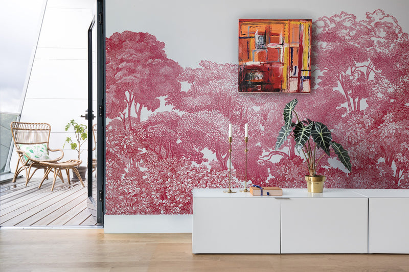 R13056 Bellewood Crimson Toile Greenhouse Mural by Rebel Walls
