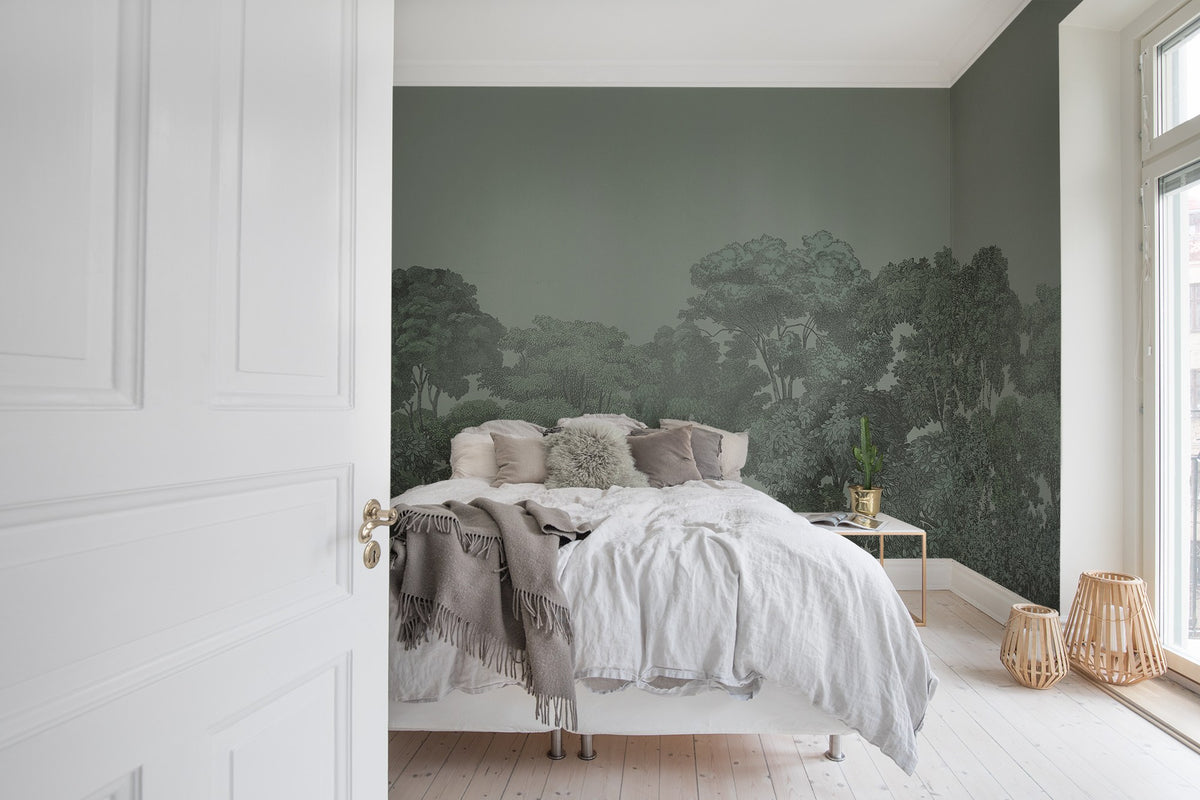R13058 Bellewood Solid Green Dusty Pink Mural by Rebel Walls