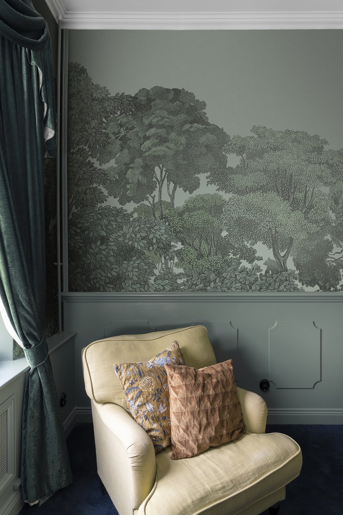 R13058 Bellewood Solid Green Dusty Pink Mural by Rebel Walls