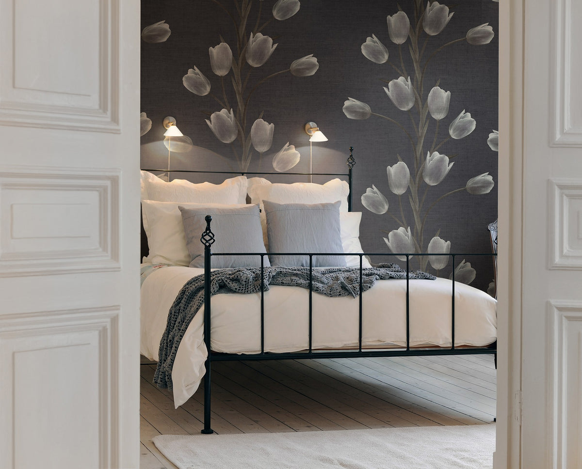 R13061 La Vie En Tulipe Black Greenhouse Mural by Rebel Walls