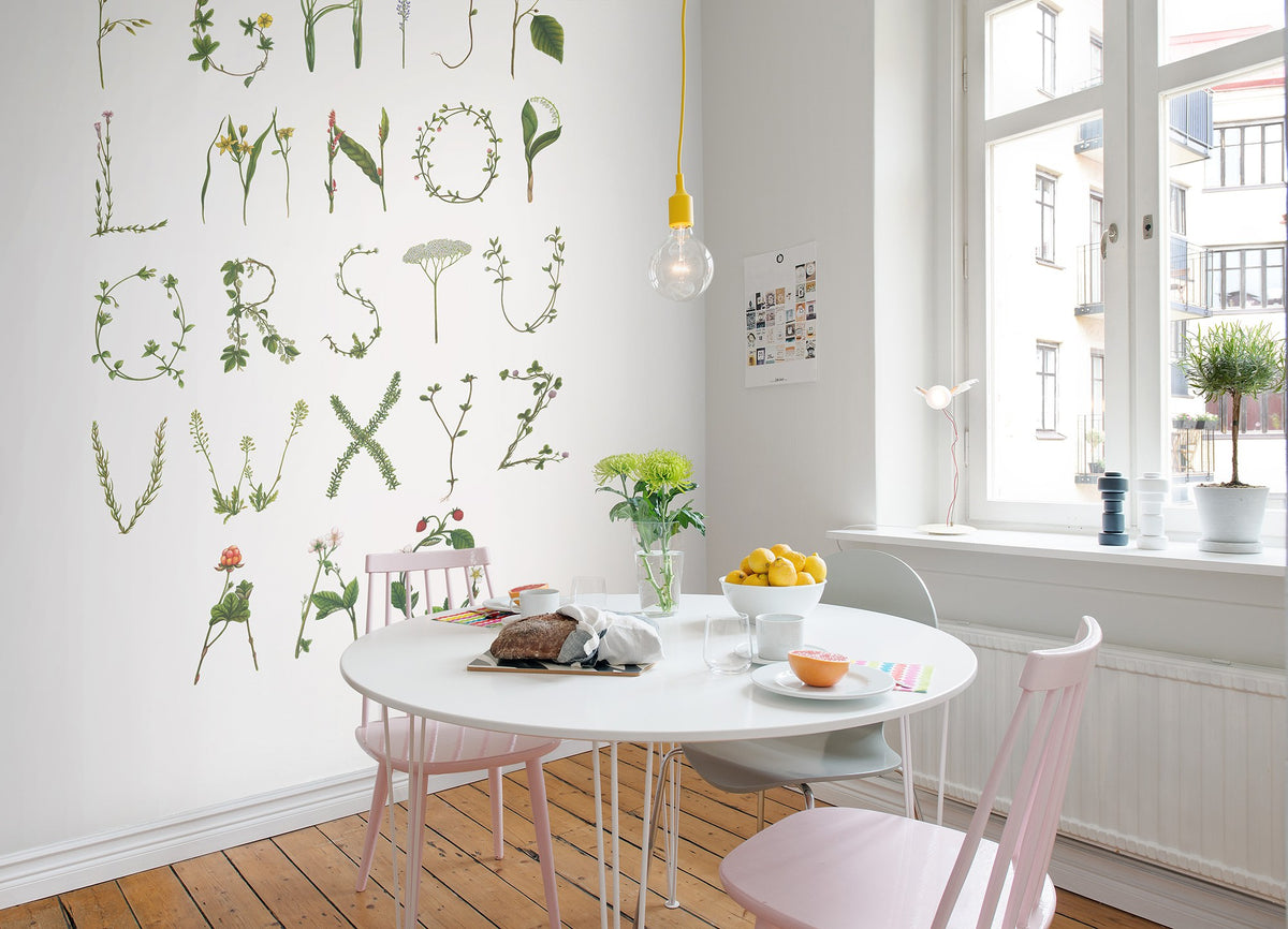 R13193 ABC for the spelling bee in Swedish Greenhouse Mural by Rebel Walls